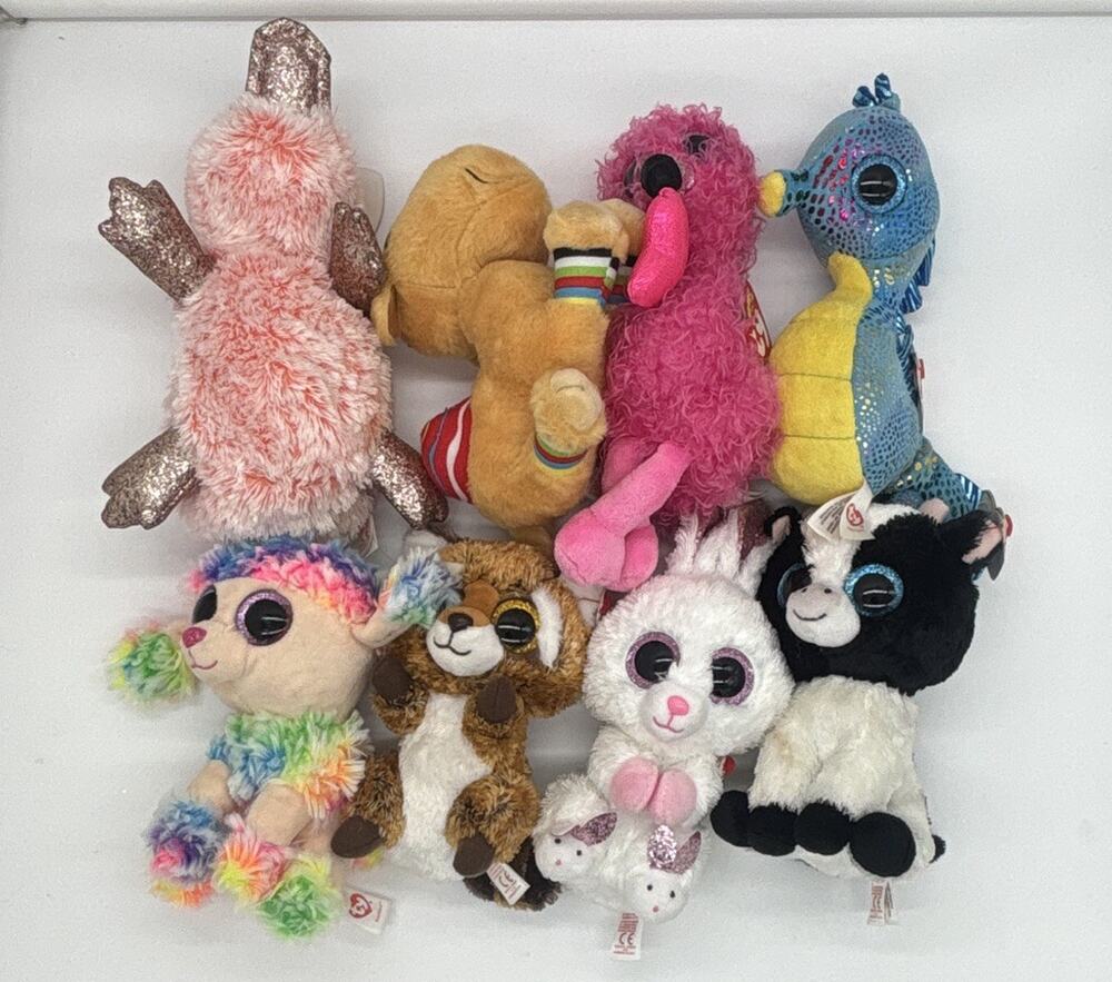 Ty Beanie Boos Small Plush Stuffed Animal Mixed Lot (8) Big Glitter Eyes (Bag B